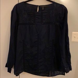 Navy embroidered blouse with lace detailing